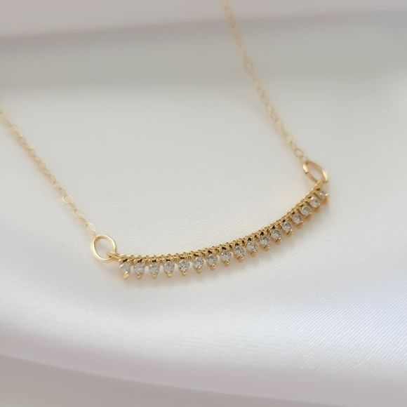 Jewelry - Non Tarnish Gold Filled Dainty Chain Crystal Bar Pendant Necklace